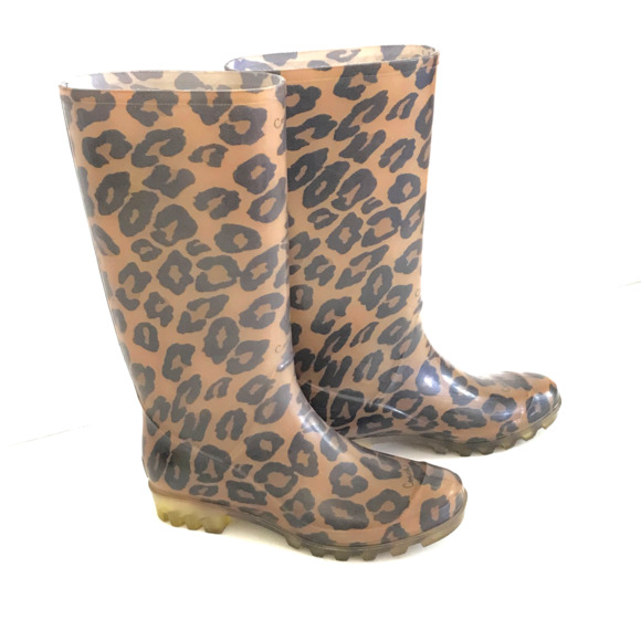COACH Pixy Leopard Rubber Mid Calf Pull On Rain Boots Women’s Size 6 - Picture 1 of 16